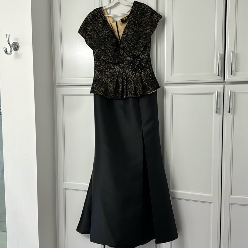 Peplum, lace and taffeta gown